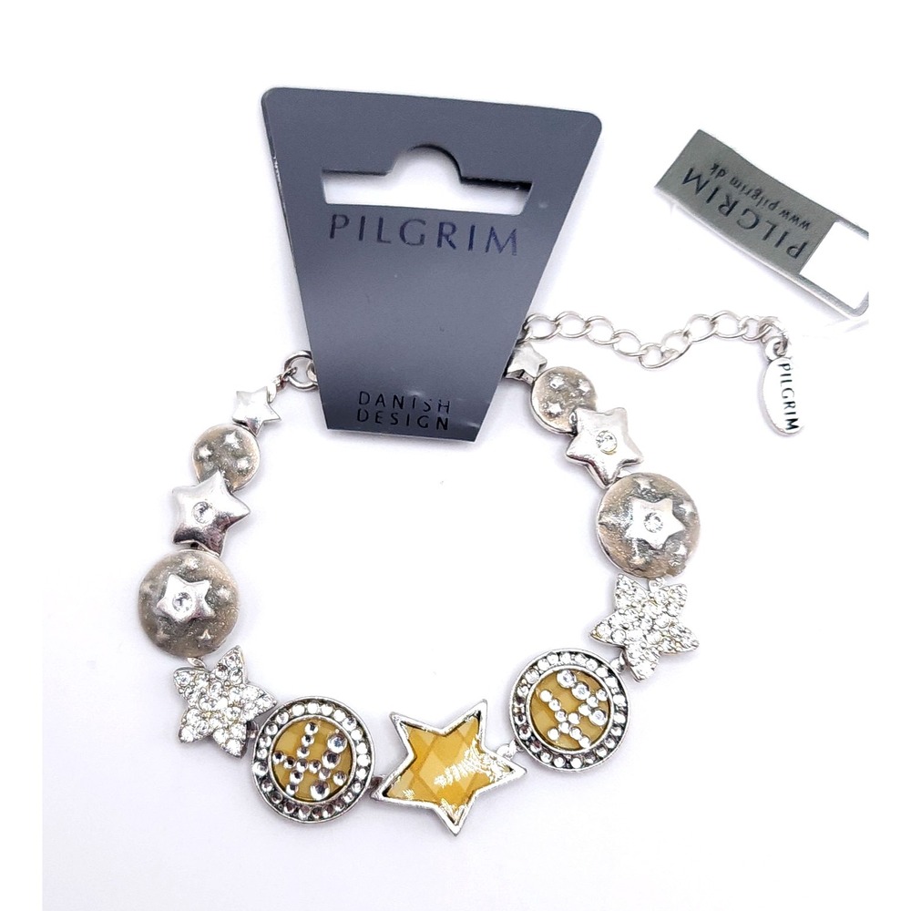 Pilgrim‎ Silver Star Charm Bracelet Swarovski Crystal Adjustable - Picture 2 of 3